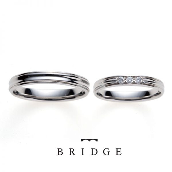 銀座の花嫁にも人気の直線的なラインは職人の手作業で美しい結婚指輪カラバリ豊富で石有り無しなどアレンジ自在