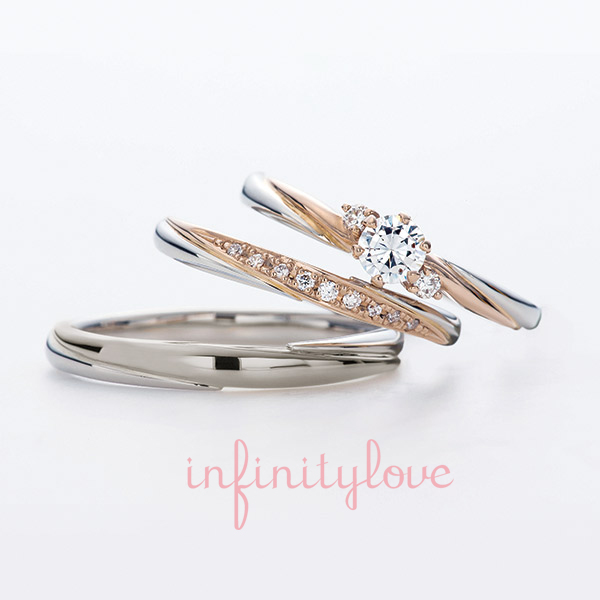 BRIDGE銀座店で人気、結婚指輪（マリッジリング）、婚約指輪（エンゲージリング）からシンプルで女性らしい、プラチナとゴールドのコンビネーションが美しいデザイン  infinitylove（インフィニティ・ラブ）　”Magical”