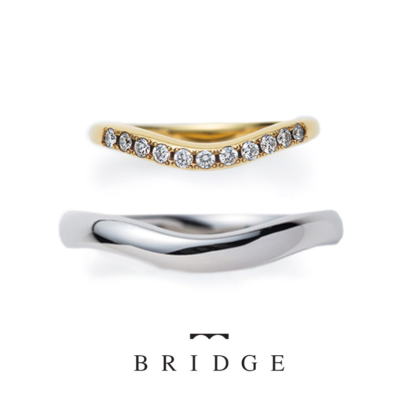 銀座ブリッジでも注目のダイヤモンドの個数などアレンジできるセミ―ダーｖ字結婚指輪女性用細くて華奢リング幅２ｍｍ