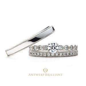 “D-Line Star Classic” Millgrain Diamond Line Ring Set