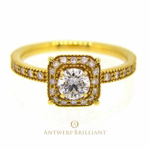 ”Bruges” millgrain diamond surround ring
