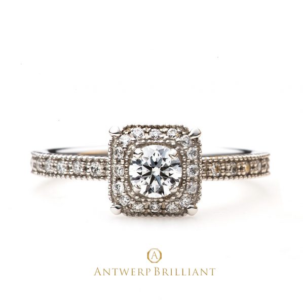 BELGIUMブルージュ　ダイヤモンド婚約リング　アンティークミルが人気の豪華なエンゲージ