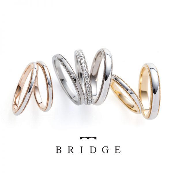 クラシカルなミルグレインがカワイイ美しい結婚指輪セミオーダーで豊富なカラバリをアレンジして楽しもう銀座ブリッジのブライダル