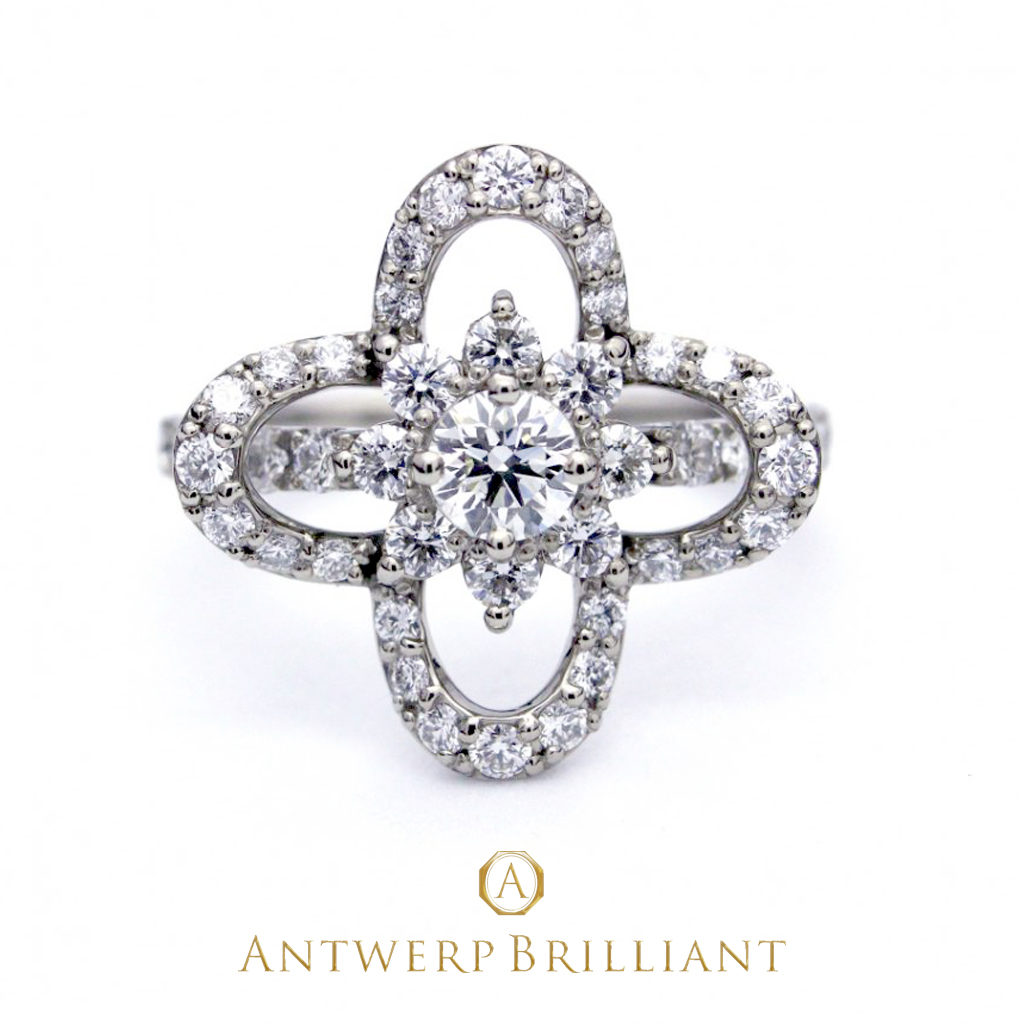 銀座で人気の華やかで、上品なプラチナヘイローデザイン婚約指輪　AntwerpBrilliant　Grand-Place