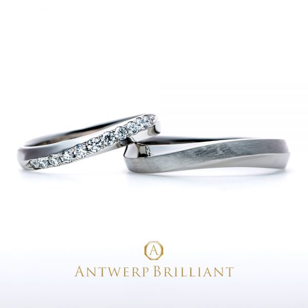 直線的で美しいダイヤモンドラインとプラチナの輝きが融合した華やかなデザイン結婚指輪
