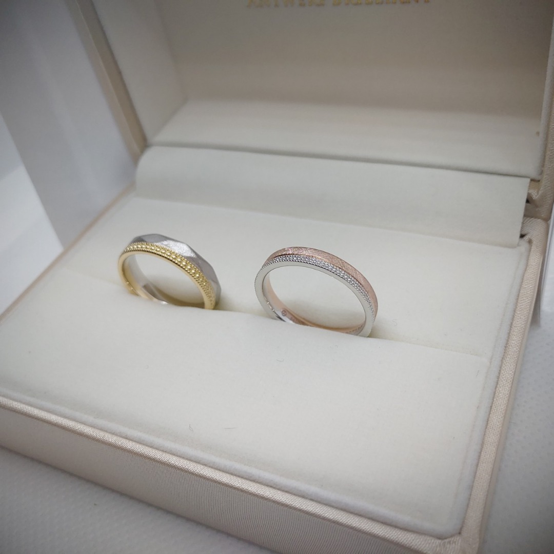 人とは違う特注オーダーで作る結婚指輪　アンティークテイストが可愛いinfinityloveのFlagとdropのアレンジです。