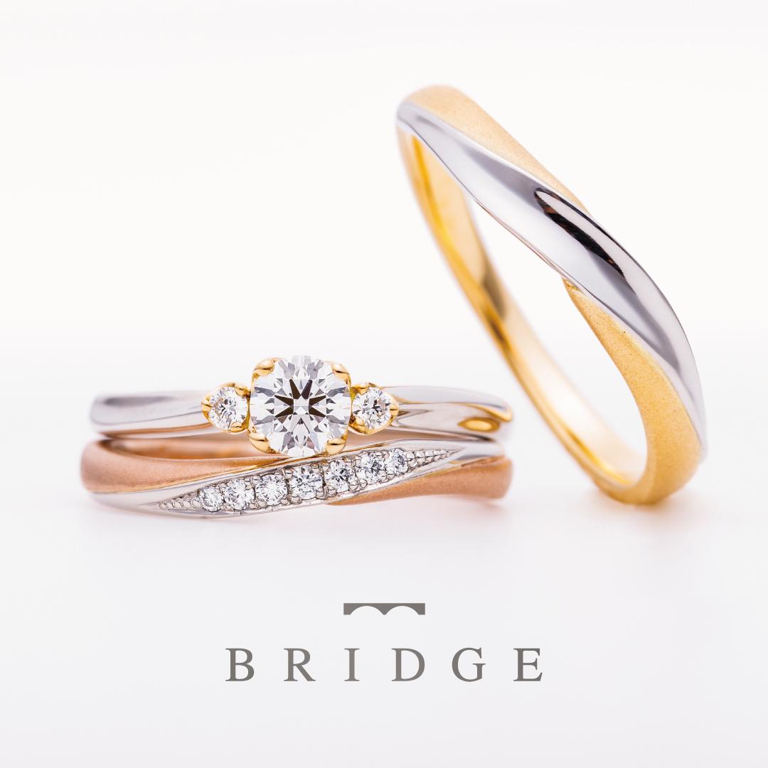 ピンクゴールドとプラチナのコンビネーション結婚指輪2025年BRIDGE新作マリッジ