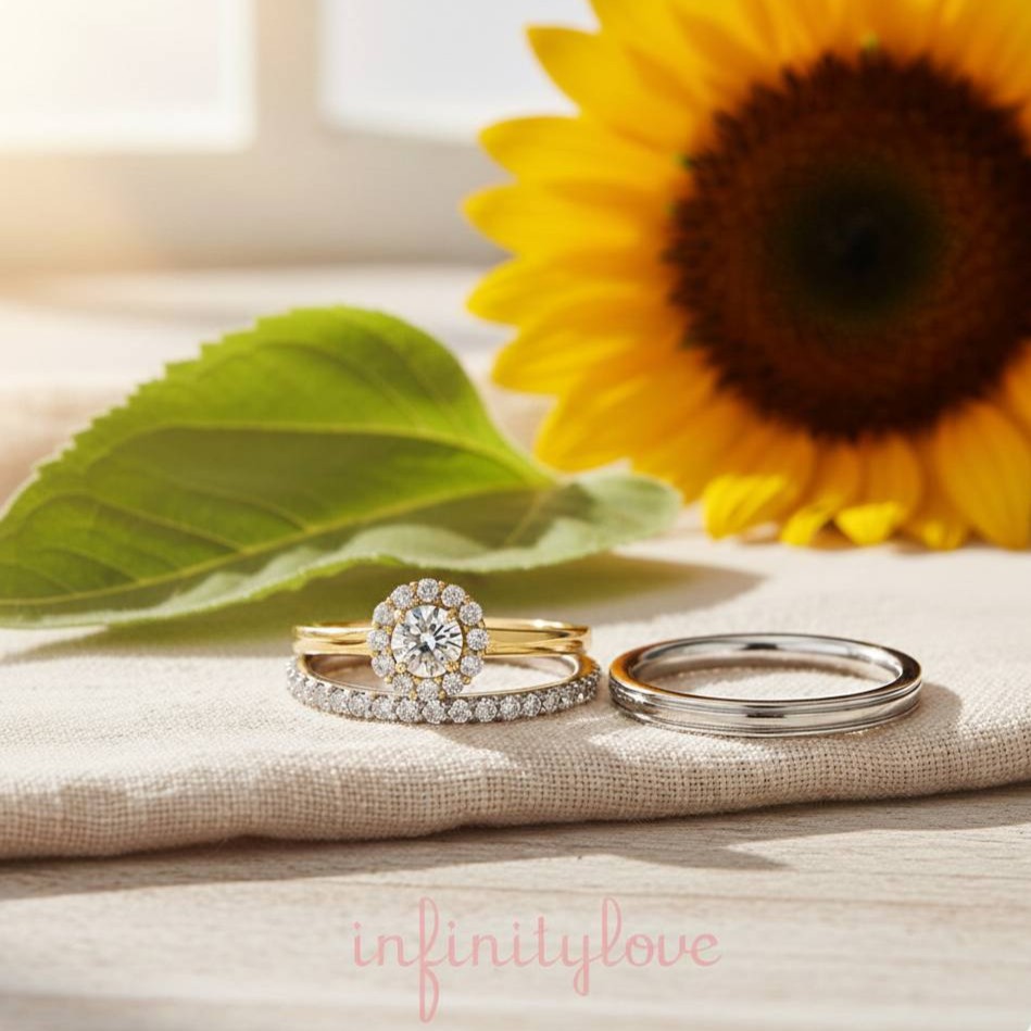 向日葵がモチーフの婚約指輪と結婚指輪infinityloveのサンフラワー