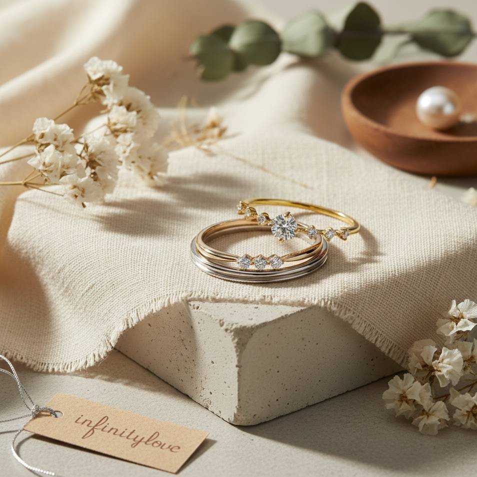 おしゃれで可愛いのに大人っぽい婚約指輪と結婚指輪のセットinfinityloveワーム