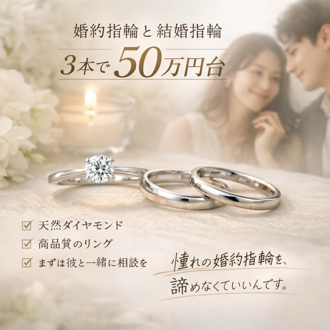 婚約指輪と結婚指輪３本で50万円台でゲットできるブライダルジュエリーショップBRIDGE銀座