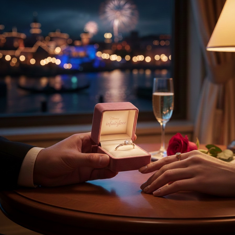 ミラコスタでプロポーズをしたカップルのイメージ写真婚約指輪はinfinityloveのアプリコット